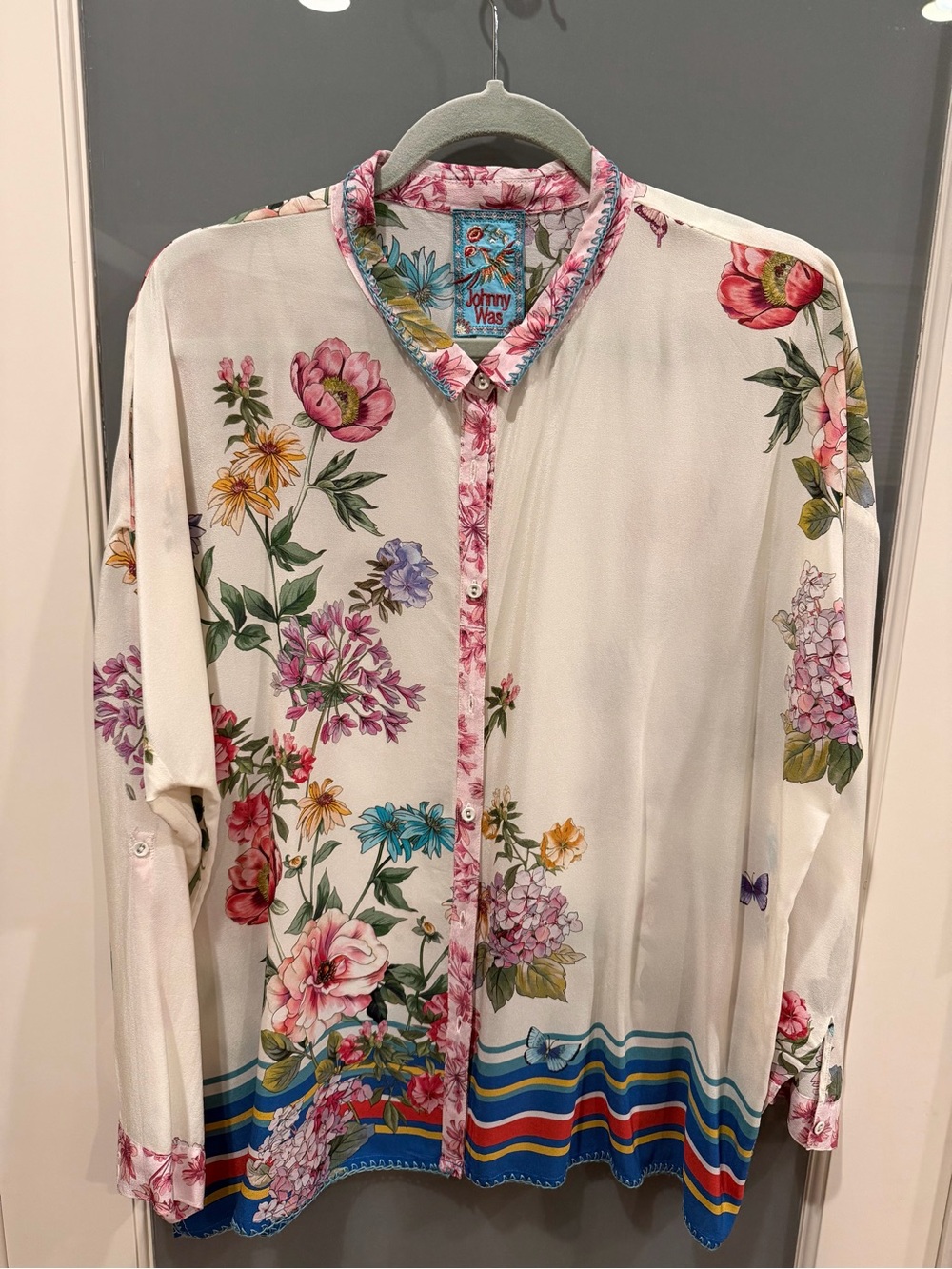 NWT Johnny Was Wilton Silk Blouse L Floral Tunic Deadstock Sealed
